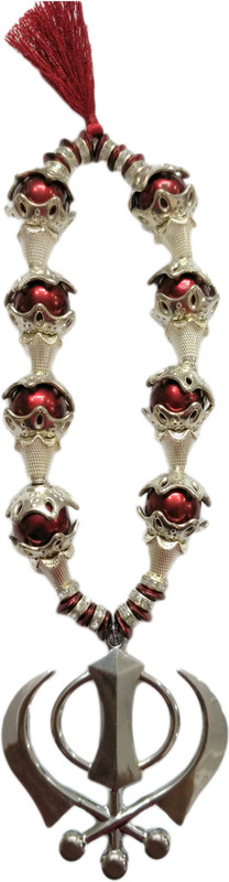 Premang Silver Khanda in Maroon Pearls Car Hanging Ornament(Pack of 1)