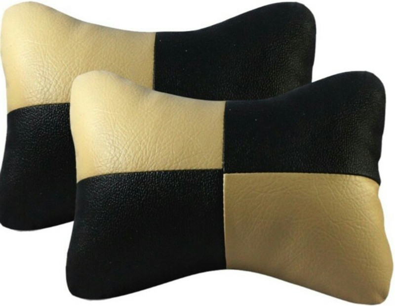 ElectriBles Beige, Black Leatherite Car Pillow Cushion for Hyundai(Rectangular, Pack of 2)