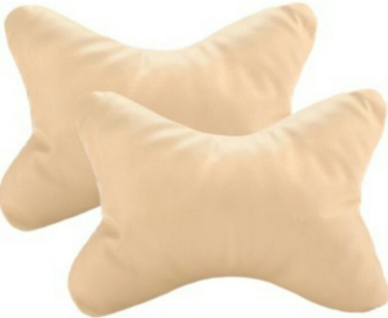 ElectriBles Beige Leatherite Car Pillow Cushion for Skoda(Rectangular, Pack of 2)