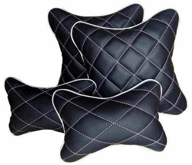 Hi Art Black, Silver Leatherite Car Pillow Cushion for Universal For Car(Contemporary)