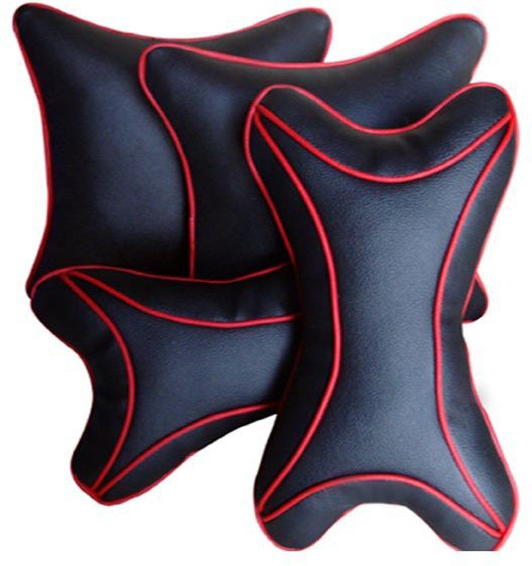 Hi Art Black, Red Leatherite Car Pillow Cushion for Universal For Car(Contemporary)