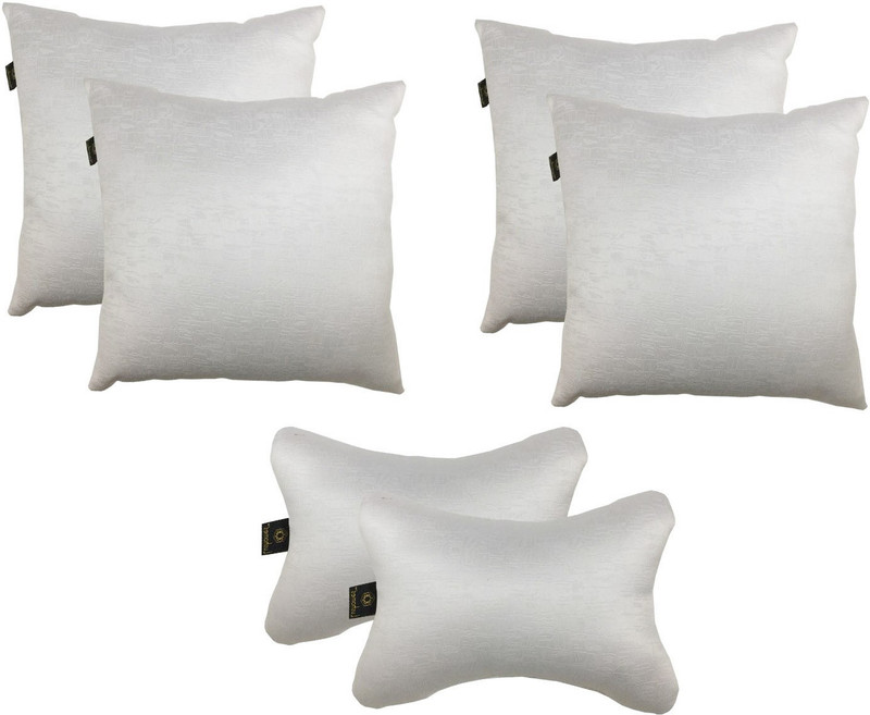 Lushomes White Polyester Car Pillow Cushion for Universal For Car(Square, Pack of 6)