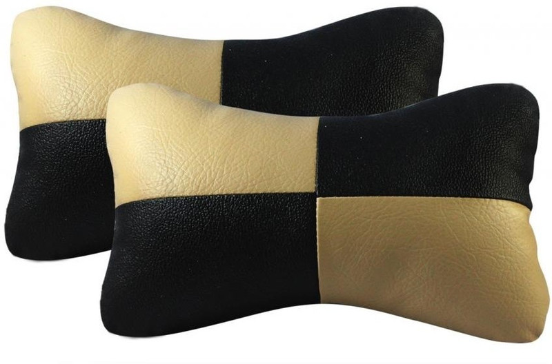 Speedwav Black Leatherite Car Pillow Cushion for Universal For Car(Rectangular, Pack of 2)