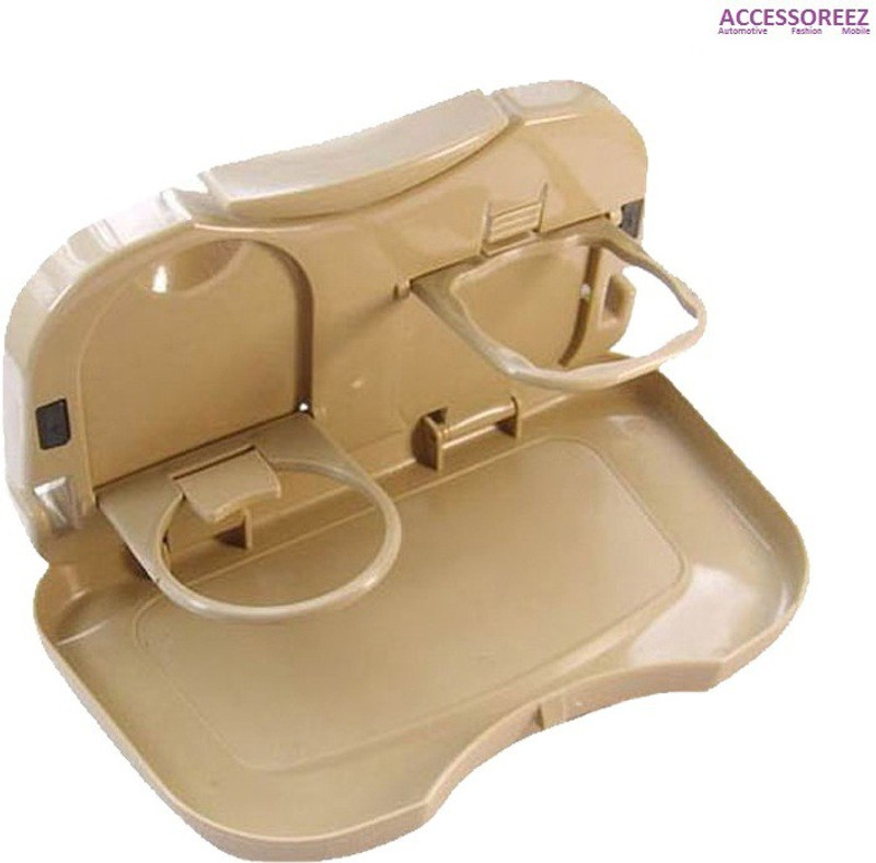 ACCESSOREEZ AC0114 Foldable Travel Dining Rack or Bottle -Beige Cup Holder Car Tray Table