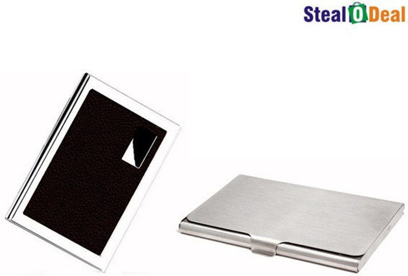 Stealodeal Brown Business Atm Wallet With Steel 6 Card Holder(Set of 2, Brown, Silver)