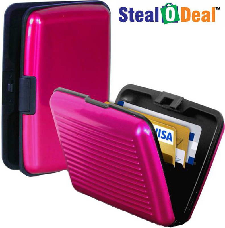 Stealodeal 2 pc Pink Aluma Aluminium Cash Credit 6 Card Holder(Set of 2, Pink)