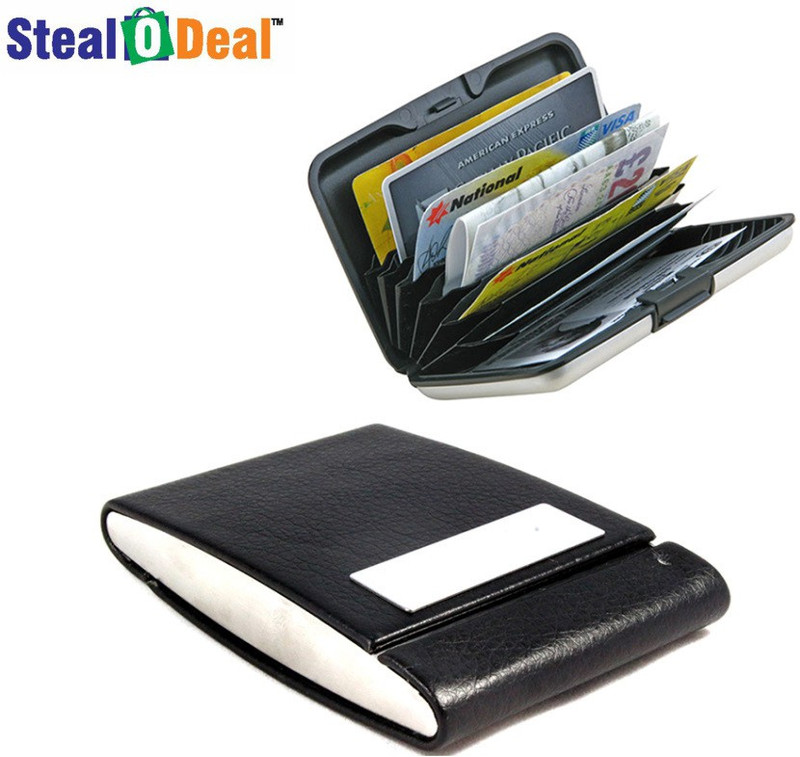 Stealodeal Black double sided open Steel With Aluminium Plastic 30 Card Holder(Set of 2, Black)