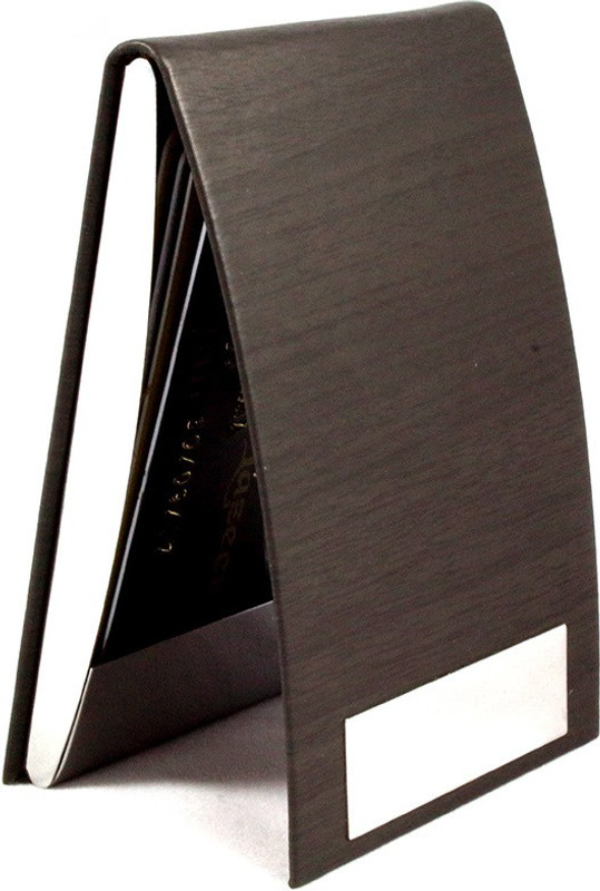 Stealodeal Top Dark Brown Wooden Textured Steel 20 Card Holder(Set of 1, Brown)