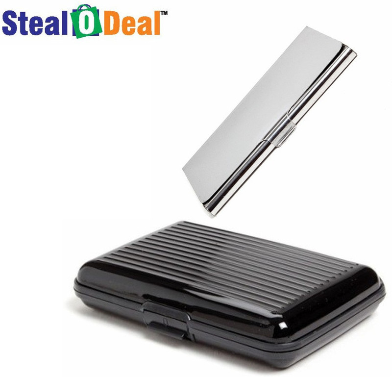 Stealodeal Black and Silver Security Credit/Debit 6 Card Holder(Set of 2, Black, Silver)