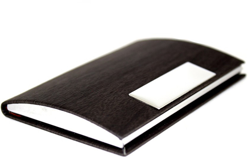 Stealodeal Side Dark Brown Wooden Textured Steel 20 Card Holder(Set of 1, Brown)