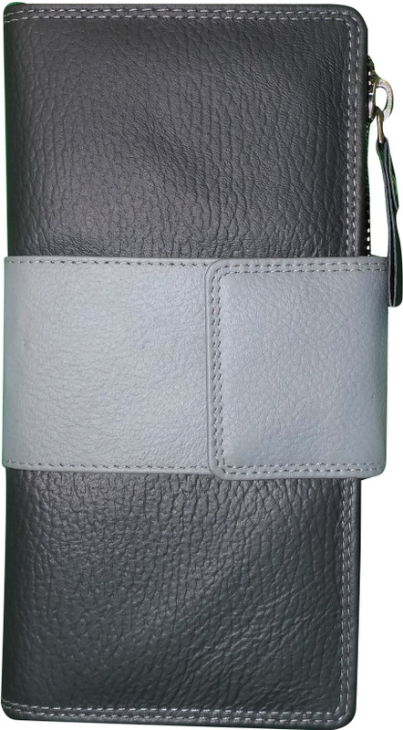 Kan Black and Grey Genuine Leather Designer Document Holder For Women(Multicolor)