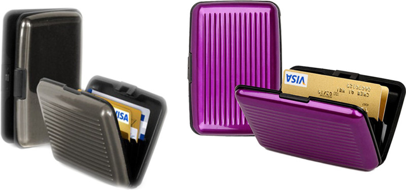 Alexus 6 Card Holder(Set of 2, Grey, Pink)