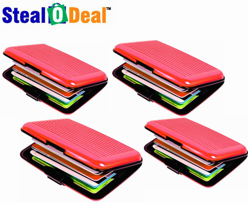 Stealodeal 4 pc Red Slim & Secure 6 Card Holder(Set of 4, Red)