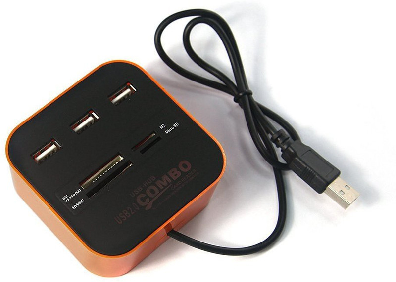 Ophion 3 Port USB HUB Combo Card Reader(Orange)