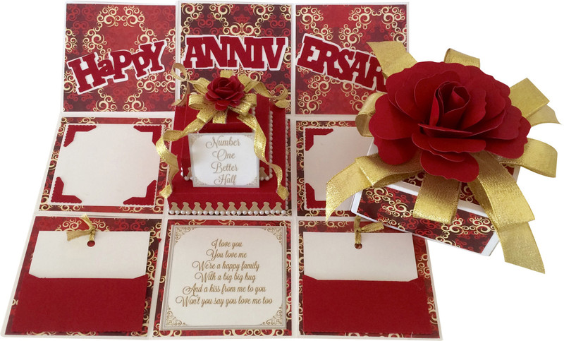 Crack of Dawn Crafts Anniversary Handmade Explosion Gift Box - Red & Gold Greeting Card(RedIIGold, Pack of 1)