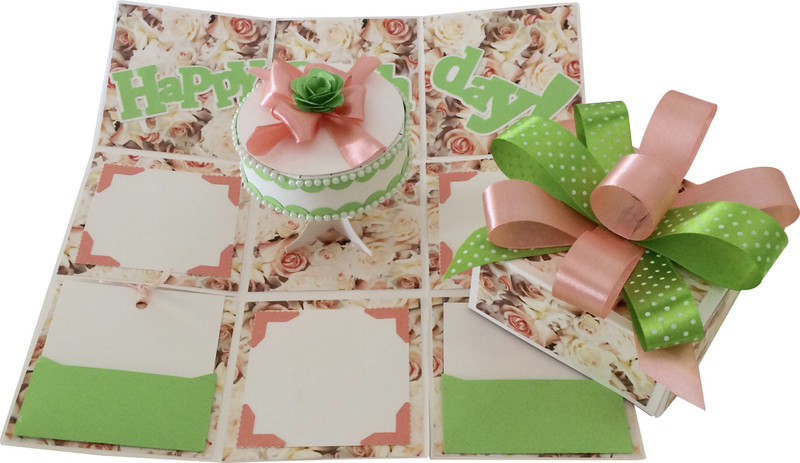 Crack of Dawn Crafts Birthday Handmade Explosion Gift Box - Peach and Green Greeting Card(Green, Pack of 1)