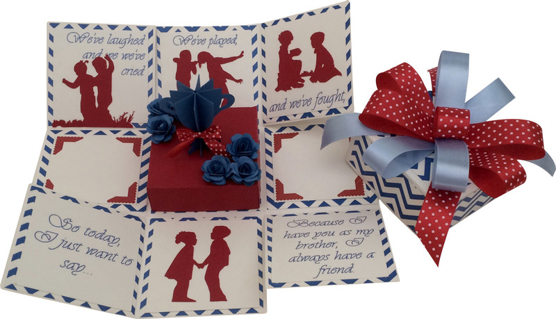 Crack of Dawn Crafts Brother Rakhi Handmade Explosion Gift Greeting Card(RedIIBlue, Pack of 1)