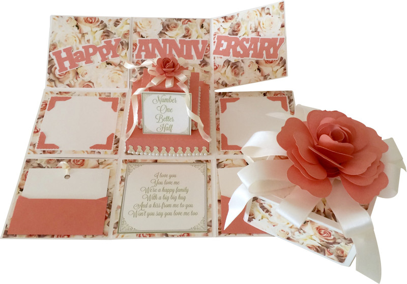 Crack of Dawn Crafts Anniversary Handmade Explosion Gift Box - Peach & Cream Greeting Card(PeachIICream, Pack of 1)