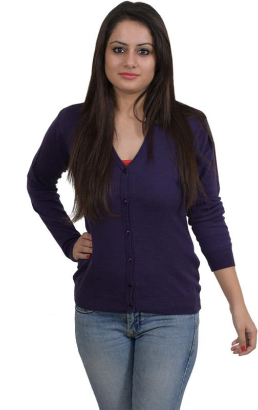 Colors & Blends Plain Women Button Solid Cardigan