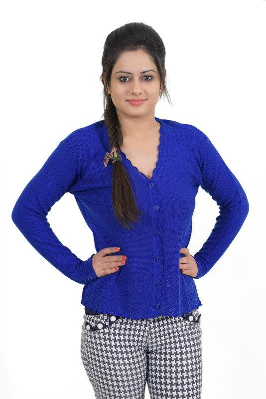 Colors & Blends Designer Women Button Self Design Cardigan