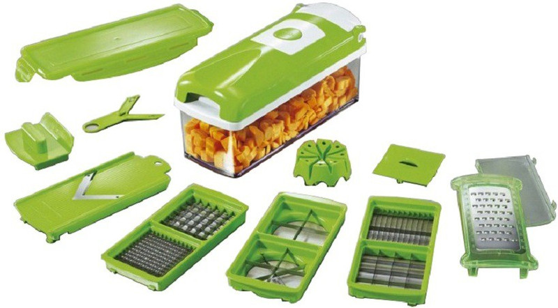 jhondeal Spilrilizer Vegetable Cutter Chopper(1 Cutting-Top With Integrated Pin Grid, 1 Cutting-Base, 1 Transparent Collector (Capacity 1, 500ml), 1 Cover For Holding A Fresh Collection Container, 1 Blade Assembly (6mm X 6mm Or 12mm X 12mm), 1 Blade Assembly (6mm X 36mm Or 18mm X 18mm), 1 Knife Used