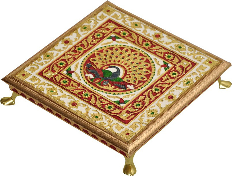 Home Shop Gift Meenakari Wooden Pooja Chowki(Gold, Pack of 1) RS.259 (68.00% Off) - Flipkart