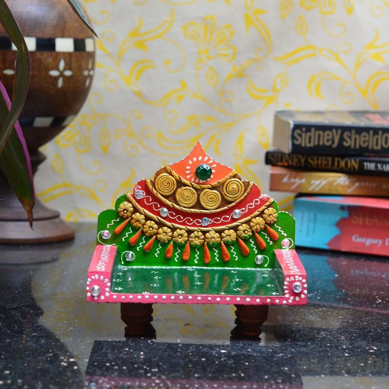 eCraftIndia Royal Chowki for Mandir(Temple) Wooden, Ceramic Pooja Chowki(Pink, Green, Gold, Red, Pack of 1) RS.437 (66.00% Off) - Flipkart
