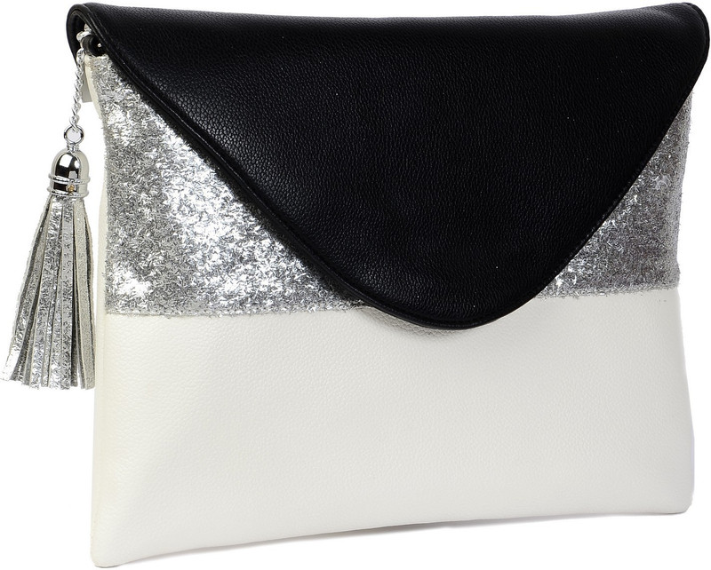 Vdesi Casual Silver, White, Black Clutch