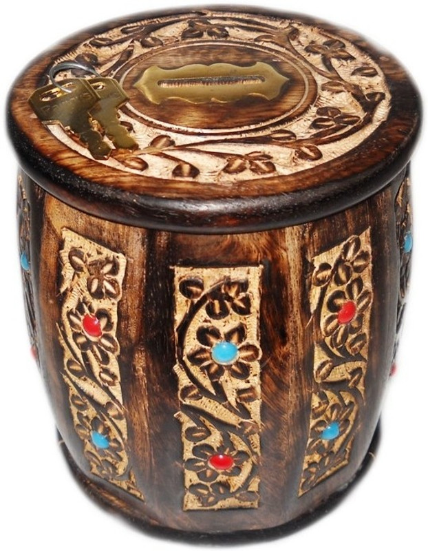 Crafts Paradise Antique Design Round Shape Coin Bank(Brown)