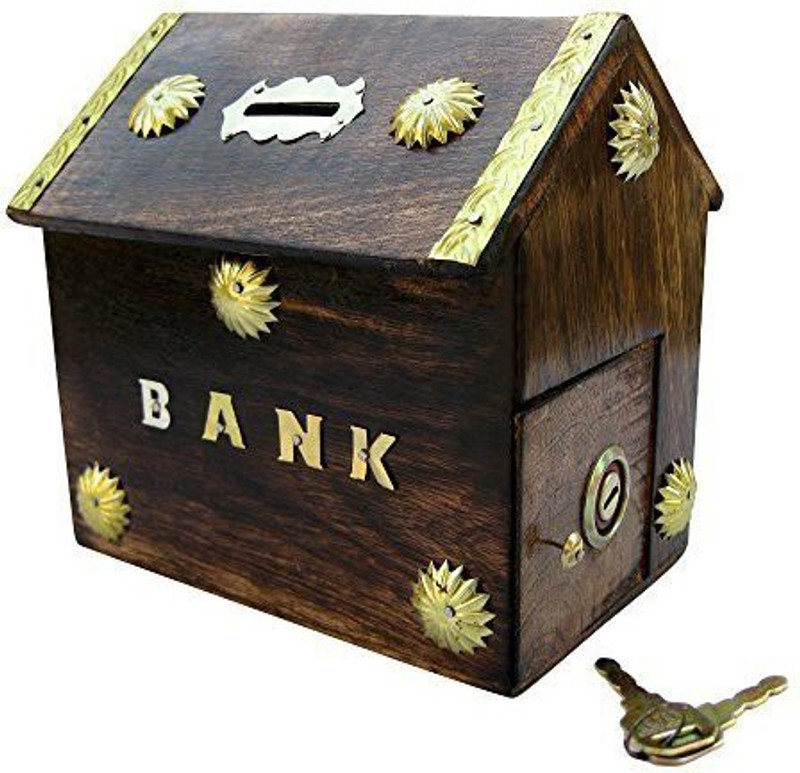 limra handicrafts wooden anique hut Coin Bank(Black)