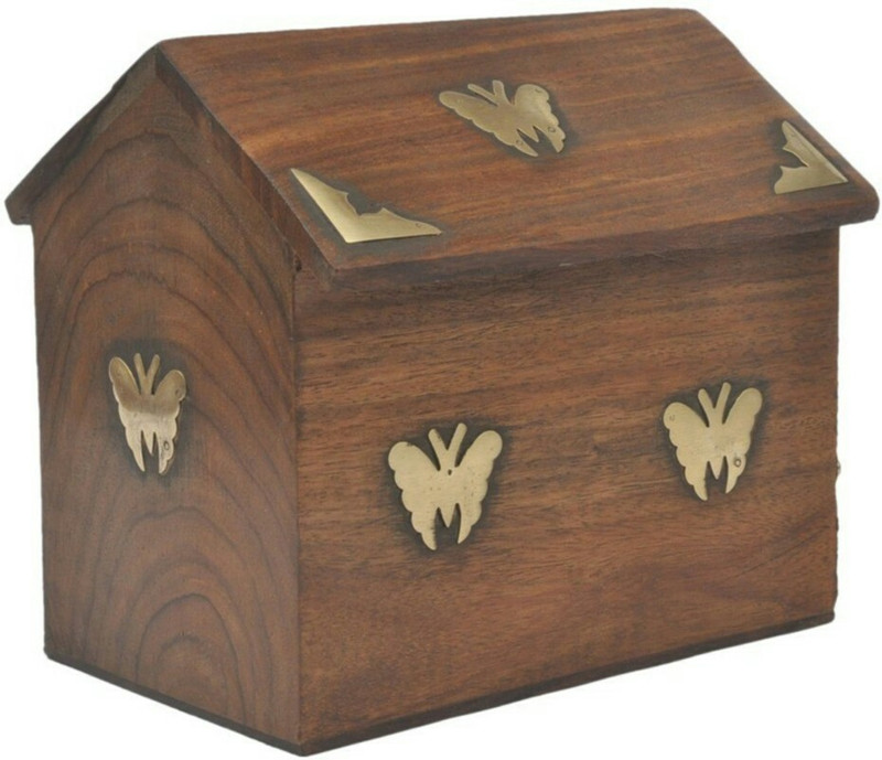 OQP Wooden Hut Shape money Coin Bank(Brown)