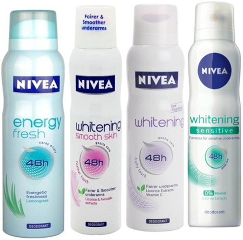 Nivea Whitening Sensitive ,Fruity Touch,Smooth Skin,Energy fresh Deodorants Pack of 4 For Women Combo Set(Set of 4)