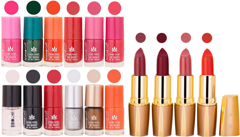 Aroma Care Lot of 12 Insta Dri Nail Polish and Creamy Matte Rythm Lipsticks Classic Combo Set 209(Set of 16)