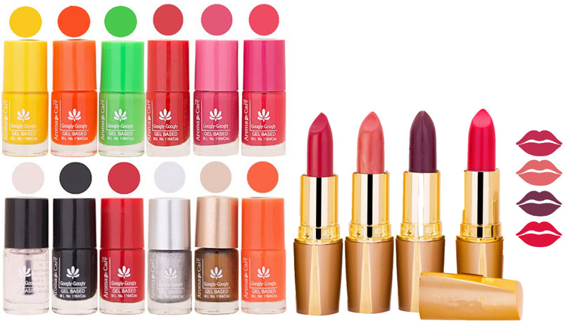 Aroma Care 12 Piece Vibrant Color Nail Polish Combo Set With 4 Rythm Creamy Matte Lipstick Combo 113(Set of 16)