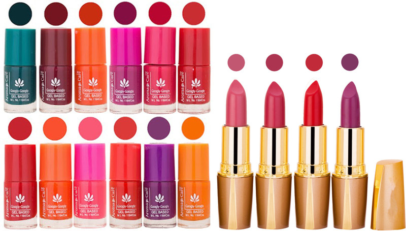Aroma Care Lot of 12 Insta Dri Nail Polish and Creamy Matte Rythm Lipsticks Classic Combo Set 77(Set of 16)