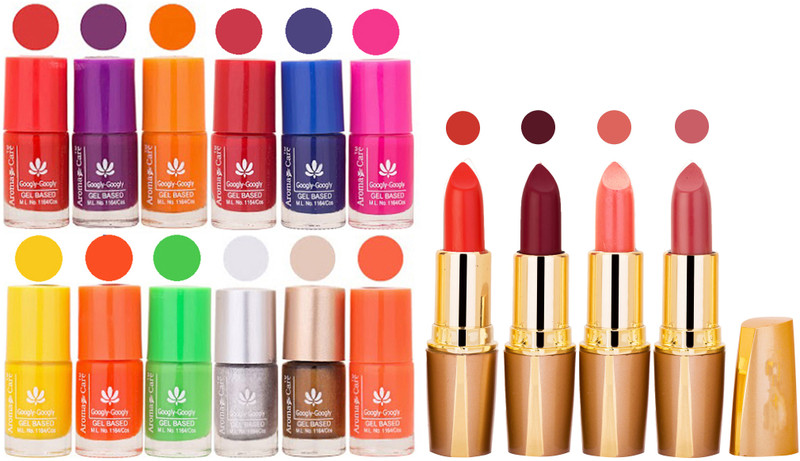 Aroma Care Lot of 12 Insta Dri Nail Polish and Creamy Matte Rythm Lipsticks Classic Combo Set 71(Set of 16)