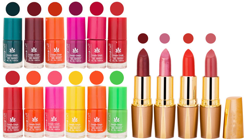 Aroma Care Lot of 12 Insta Dri Nail Polish and Creamy Matte Rythm Lipsticks Classic Combo Set 97(Set of 16)
