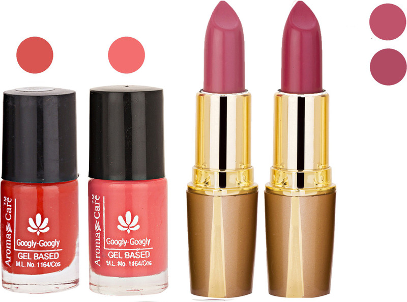 Aroma Care Orange Nail Polish + Purple Lipstick Combo 2907201645(Set of 4)
