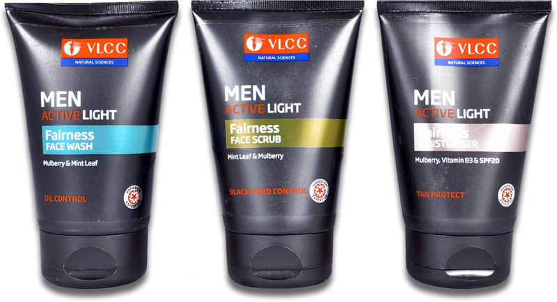 VLCC Men Active Light Fairness Face Scrub & Fairness Moisturiser & Fairness Face Wash(Set of 3)