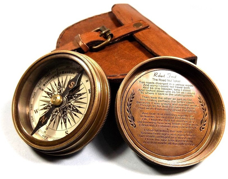 R.R. NAUTICALS London Antiqued Vintage Look Brass Poem Compass With Leather Case,Robert Frost (Red leather) Compass(Brown, Red) R.R. NAUTICALS London Antiqued Vintage Look Brass Poem Compass With Leather Case,Robert Frost (Red leather) Compass(Brown, Red)