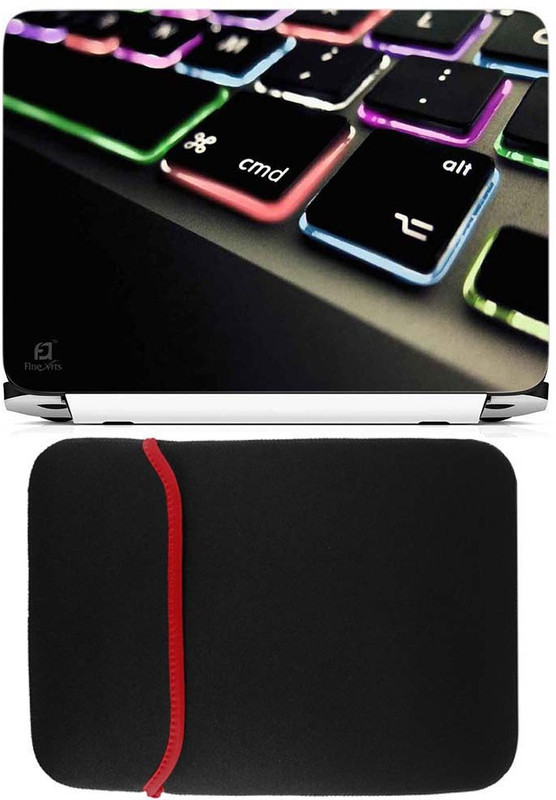 FineArts Keypad Color Led Laptop Skin with Reversible Laptop Sleeve Combo Set(Red, Black)