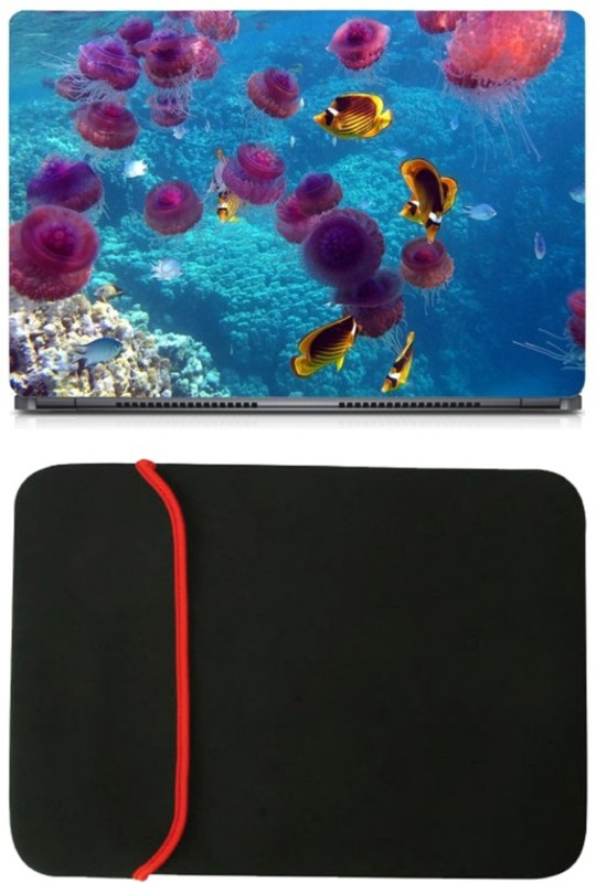 Skin Yard Under Water Squirrel Laptop Skin/Decal with Reversible Laptop Sleeve - 14.1 Inch Combo Set