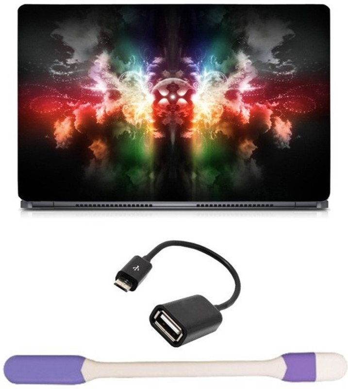 Skin Yard Colorful Artistic Bokey Laptop Skin with USB LED Light & OTG Cable - 15.6 Inch Combo Set