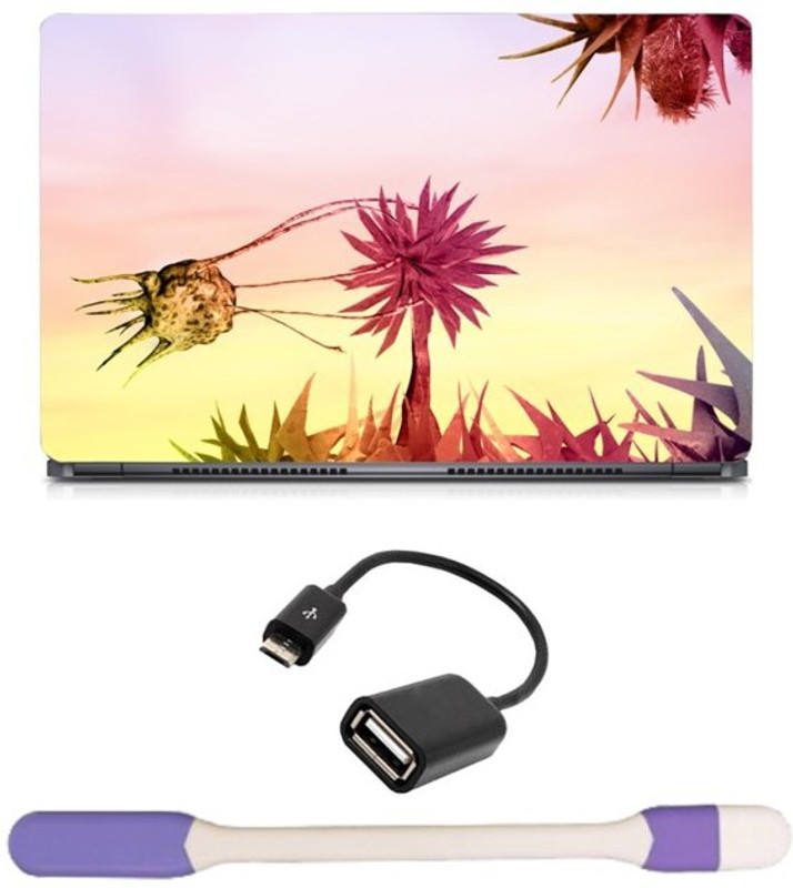 Skin Yard Seductive World Laptop Skin -14.1 Inch with USB LED Light & OTG Cable (Assorted) Combo Set