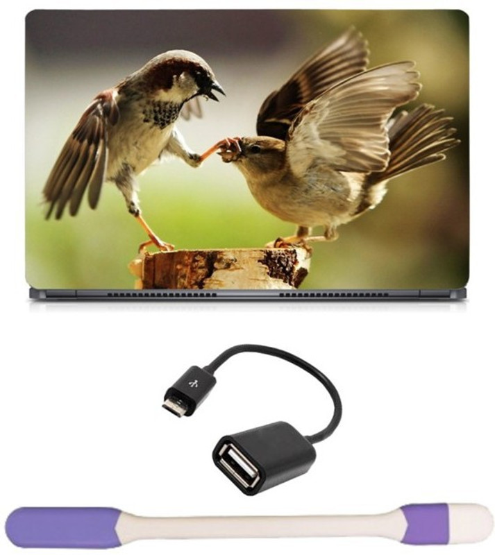 Skin Yard Cute Love Bird Laptop Skin with USB LED Light & OTG Cable - 15.6 Inch Combo Set