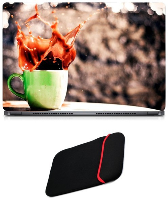Skin Yard Coffee Splash Photography Sparkle Laptop Skin/Decal with Reversible Laptop Sleeve - 15.6 Inch Combo Set