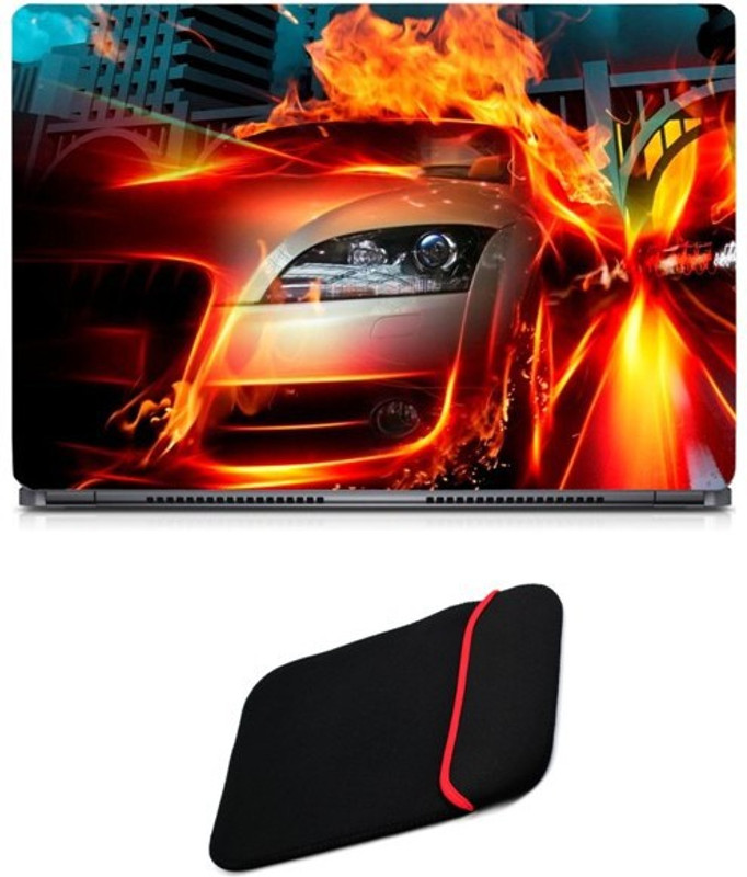 Skin Yard Cool Hot Car Laptop Skin/Decal with Reversible Laptop Sleeve - 15.6 Inch Combo Set