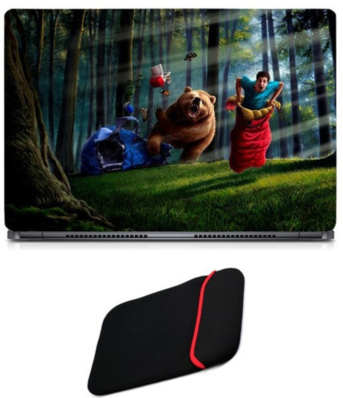Skin Yard Giant Bear Attack Laptop Skin/Decal with Reversible Laptop Sleeve - 14.1 Inch Combo Set