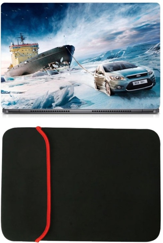 Skin Yard Beautiful Car Pull Ship Laptop Skin/Decal with Reversible Laptop Sleeve - 14.1 Inch Combo Set