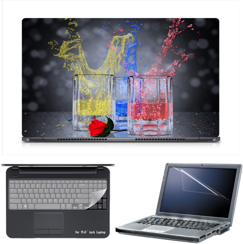 Skin Yard Colourful Splash From Glass Laptop Skin Decal with Keyguard & Screen Protector -15.6 Inch Combo Set